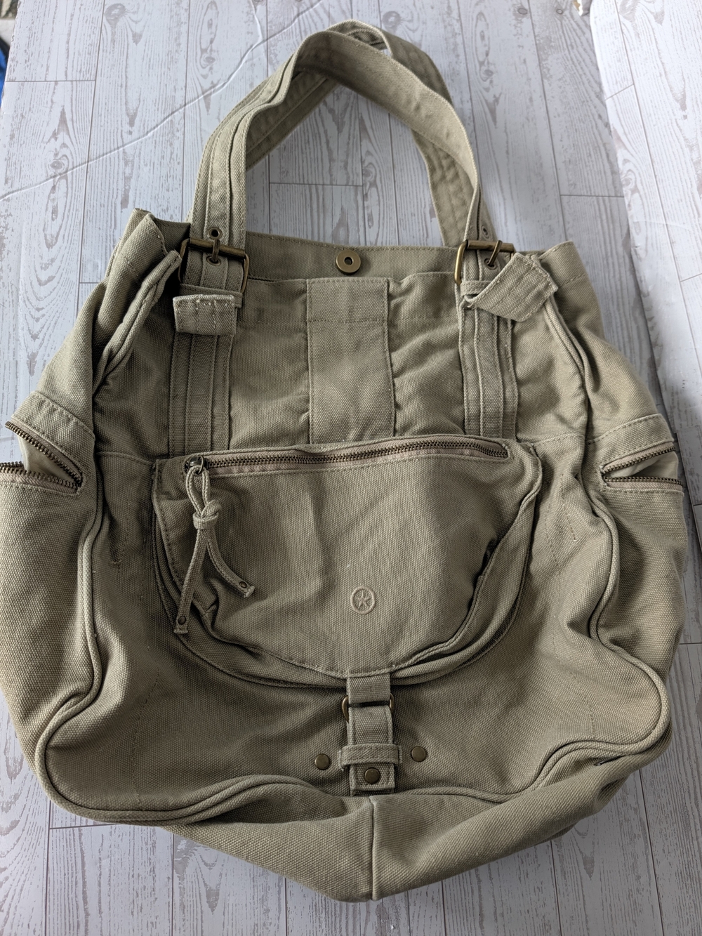 Vintage Converse One Star Canvas Utility Shoulder Tote Bag - Beige / Tan